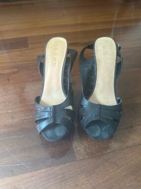 L.A.M.B. Black Open-Toe Slingback Heels